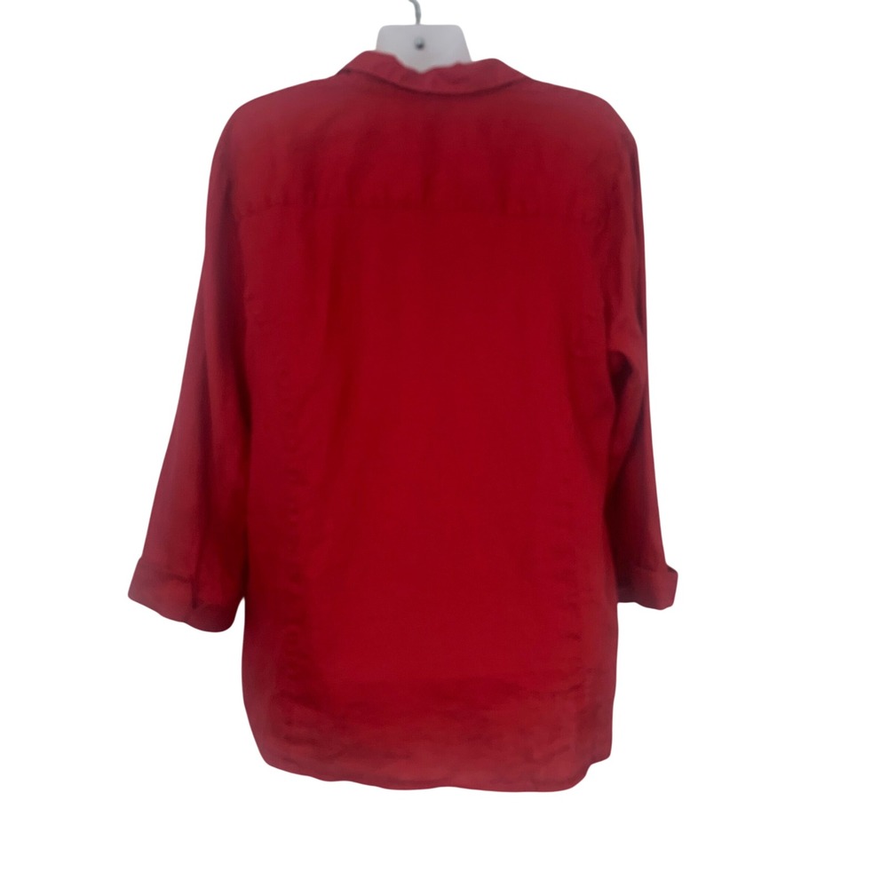 Dressbarn Woman Red 100% Linen Button Down Shirt Plus Size 18/20W Relaxed Fit - Picture 2 of 8